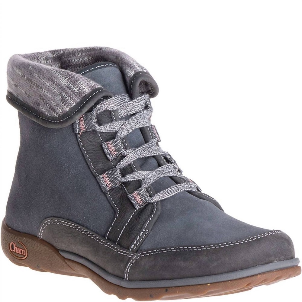 Chaco Women's Gray Fold-Down Lace-Up Ankle Boots